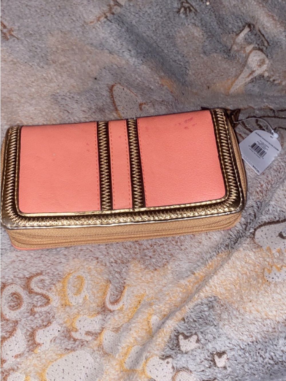 Jessica Simpson Pink and Gold Zip-Around Wallet